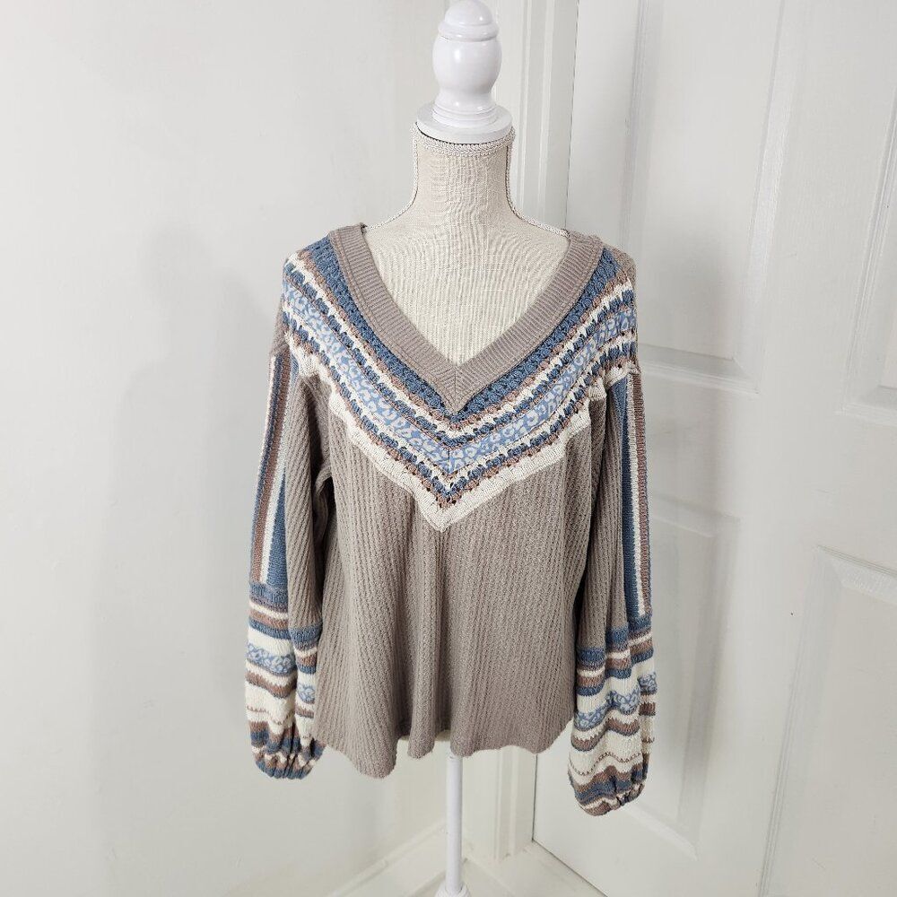 Free People Sweater Womens XS Copenhagen Thermal Waffle Contrasting Sleeves